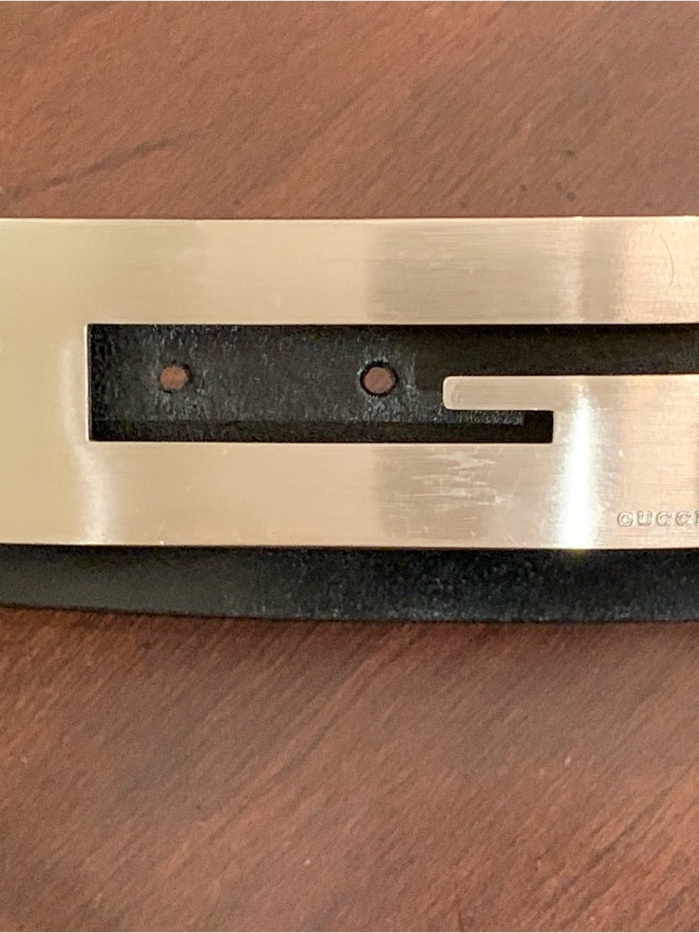 Gucci Black Leather Belt with Silver Geometric Logo Plate